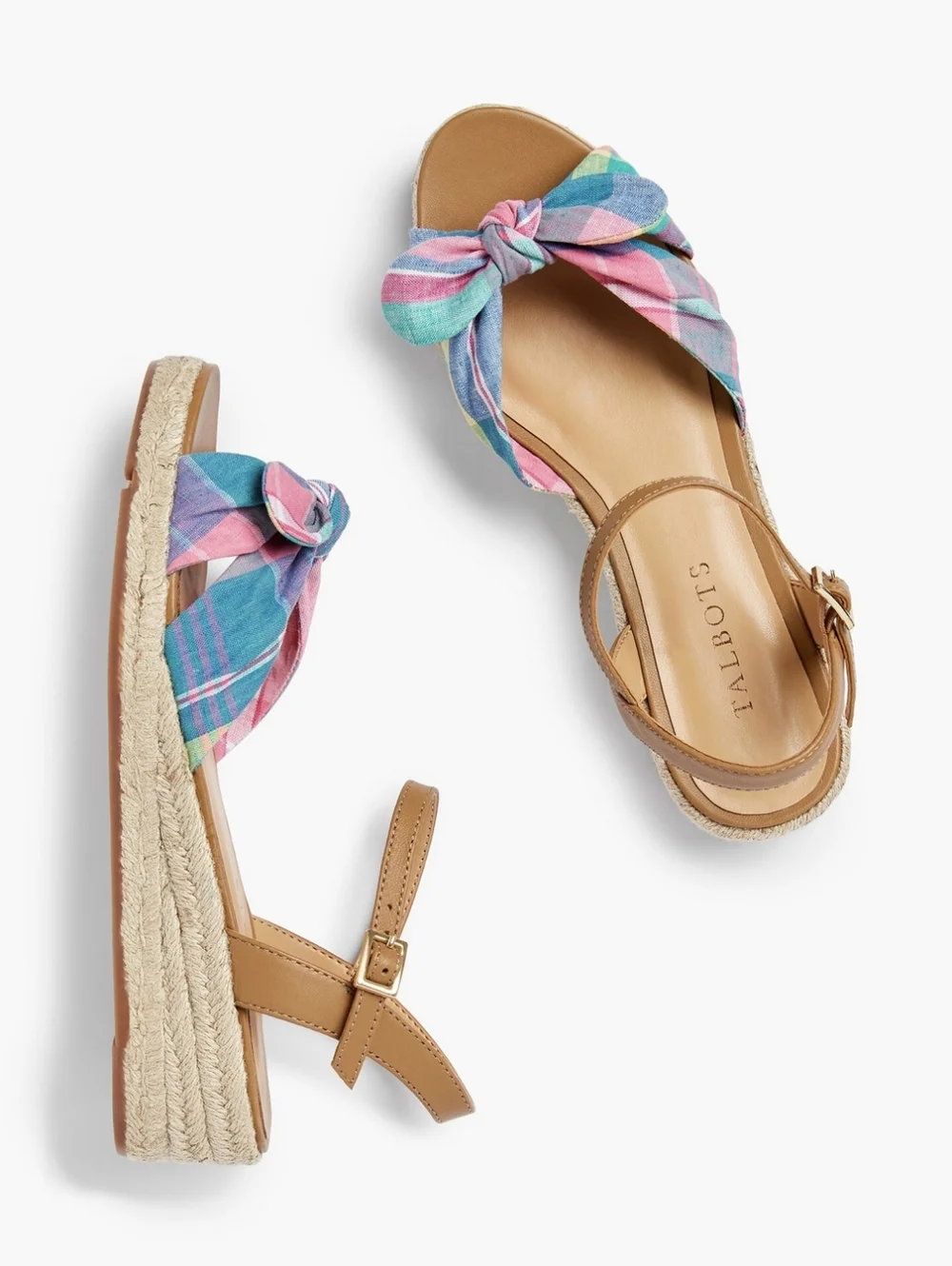 Talbots Womens Sandals Pamela Knotted Espadrille Wedges Madras Plaid Summer 8.5